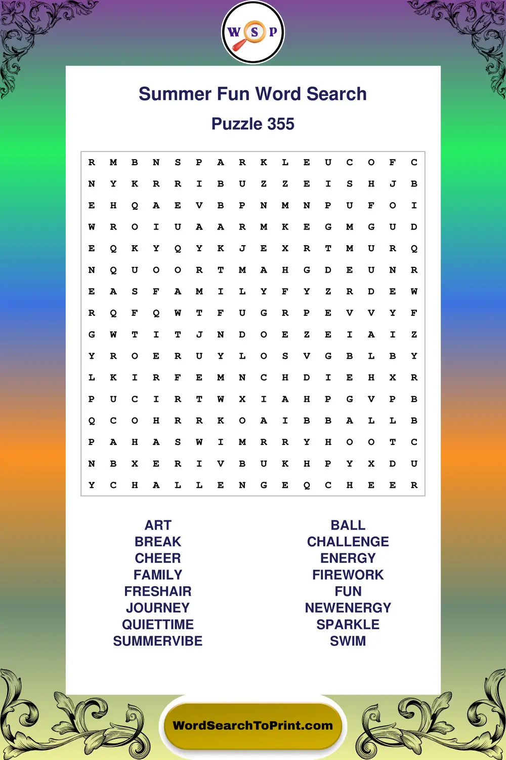 Summer Fun Word Search Puzzle 355
