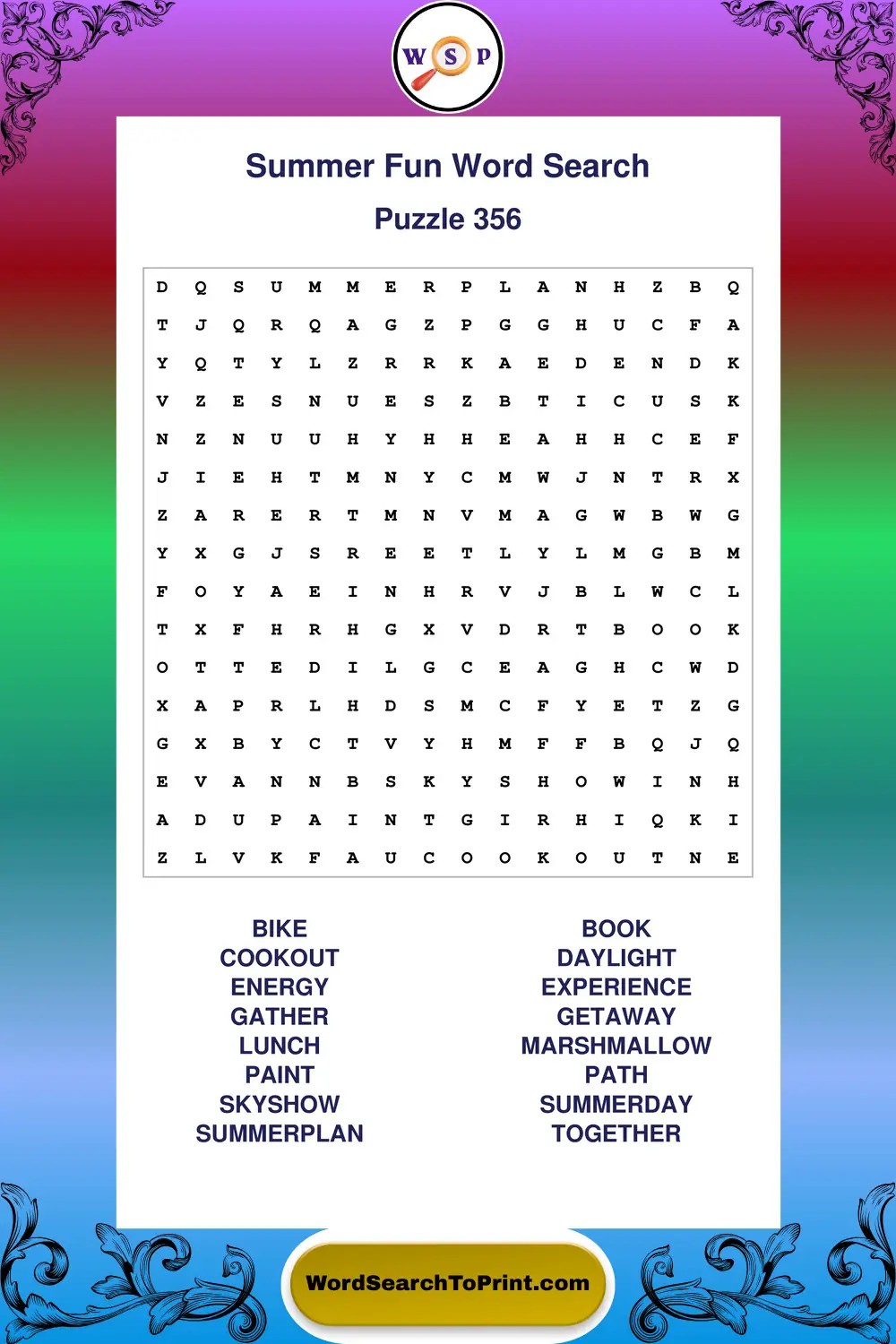 Summer Fun Word Search Puzzle 356