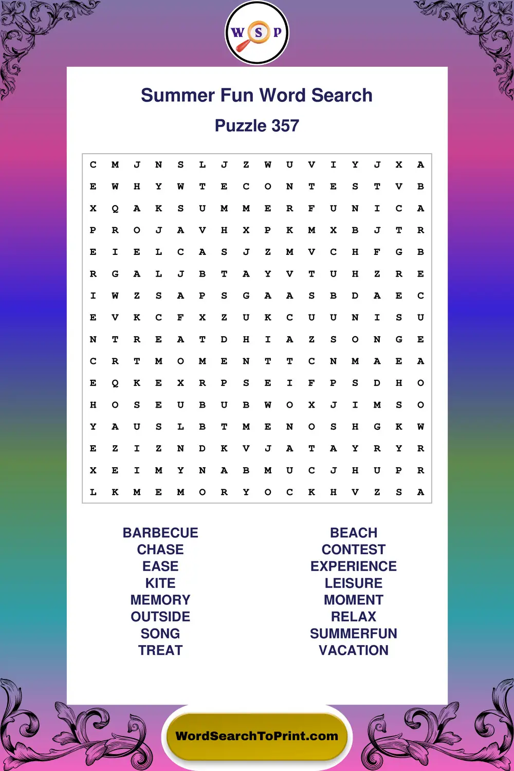 Summer Fun Word Search Puzzle 357
