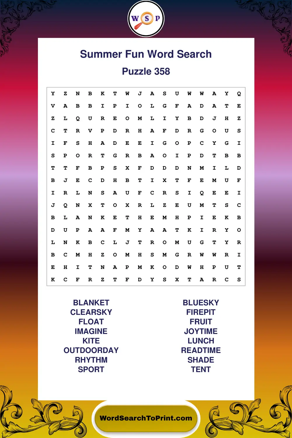Summer Fun Word Search Puzzle 358