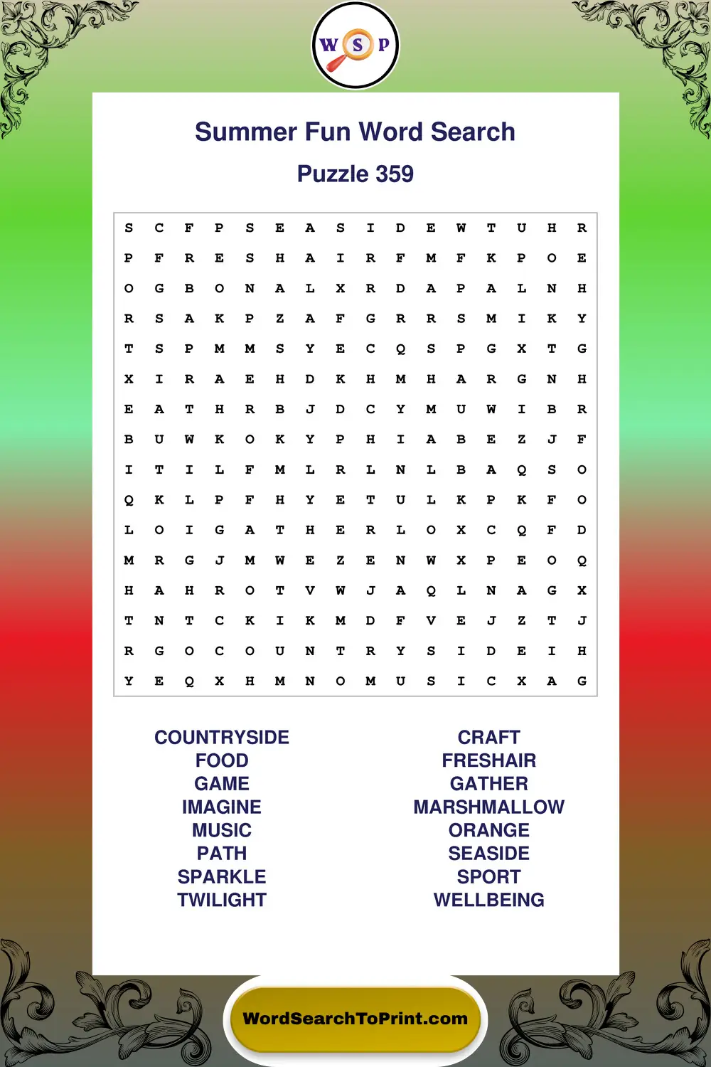 Summer Fun Word Search Puzzle 359