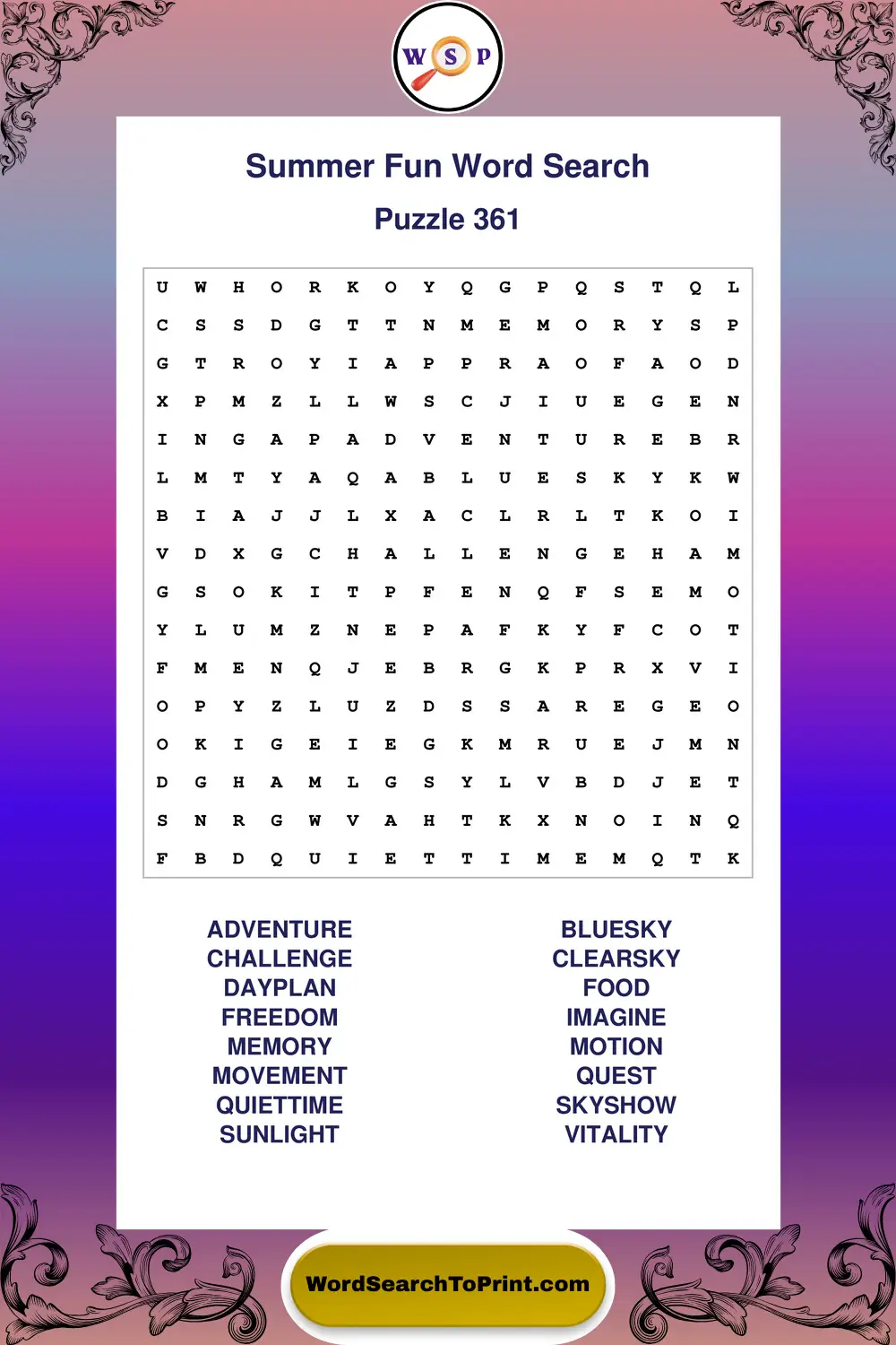 Summer Fun Word Search Puzzle 361