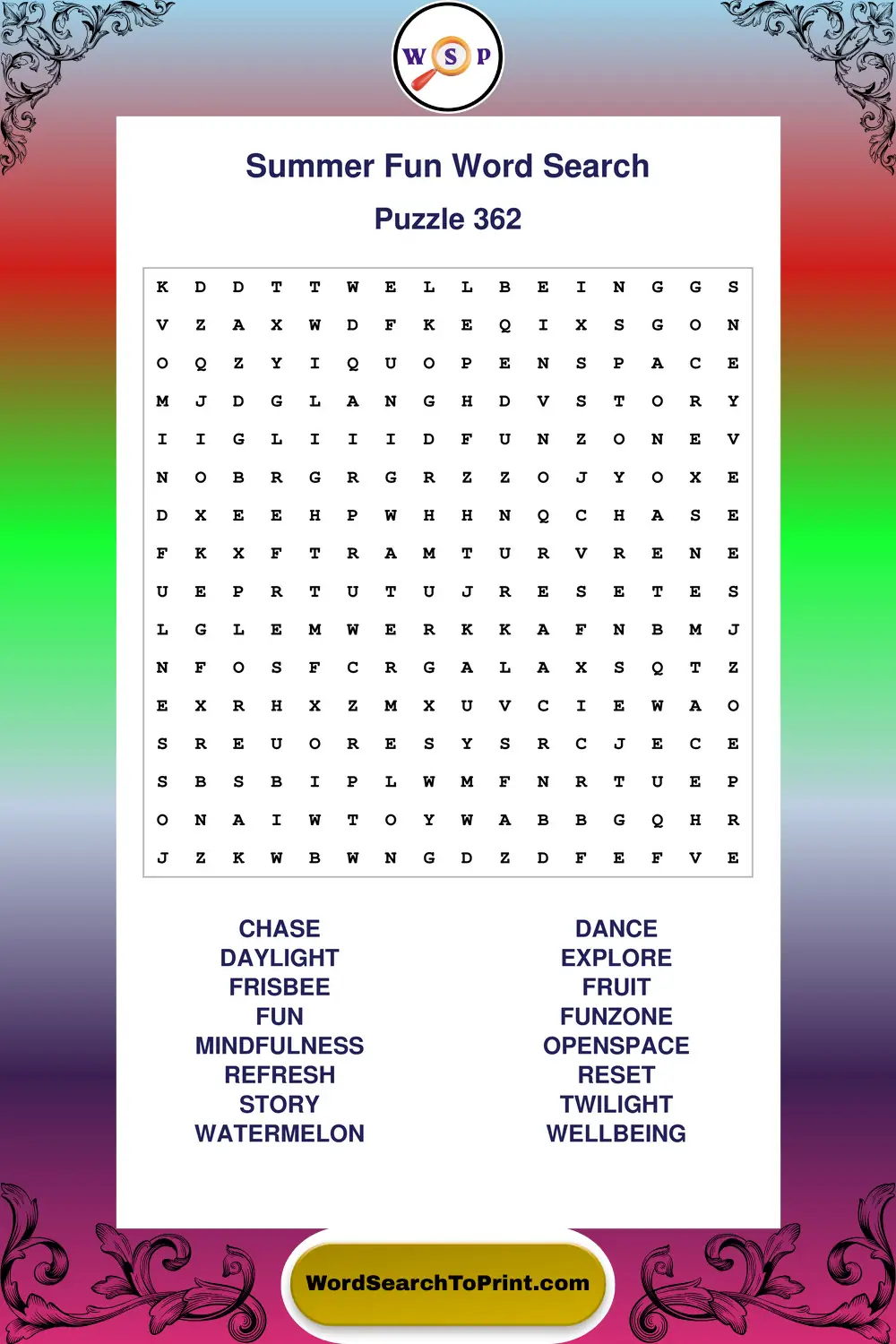 Summer Fun Word Search Puzzle 362