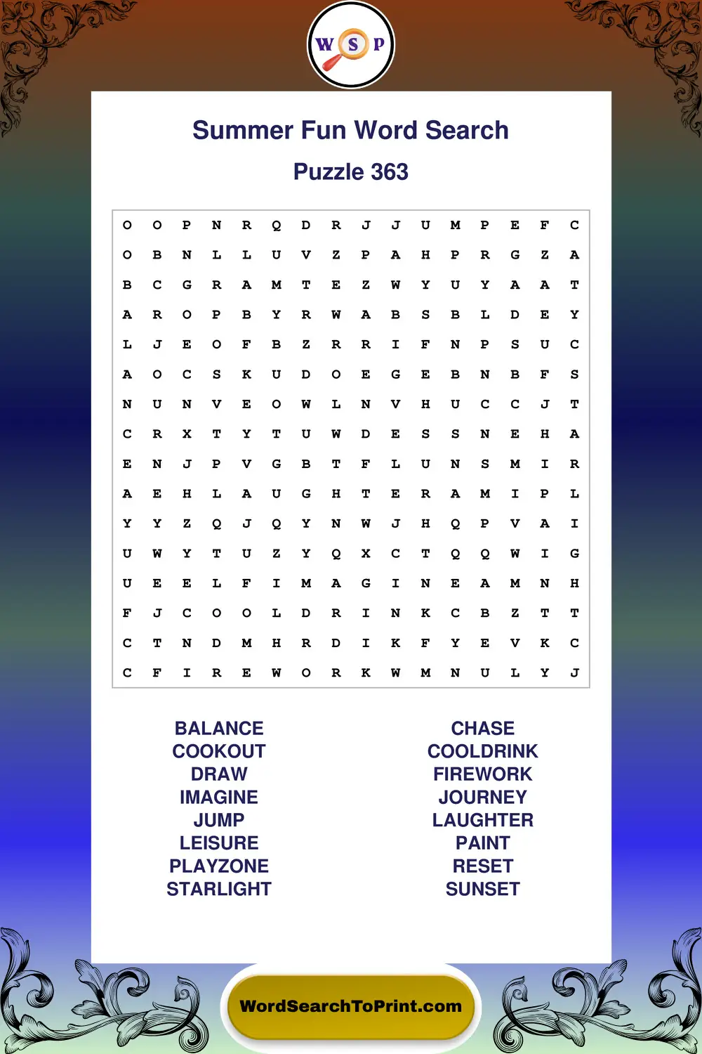 Summer Fun Word Search Puzzle 363