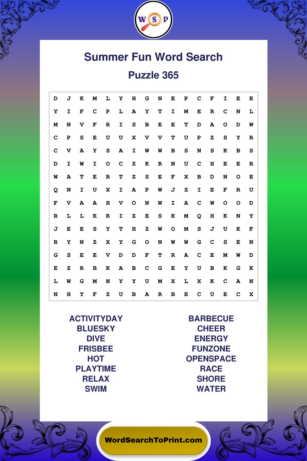 Summer Fun Word Search Puzzle 365