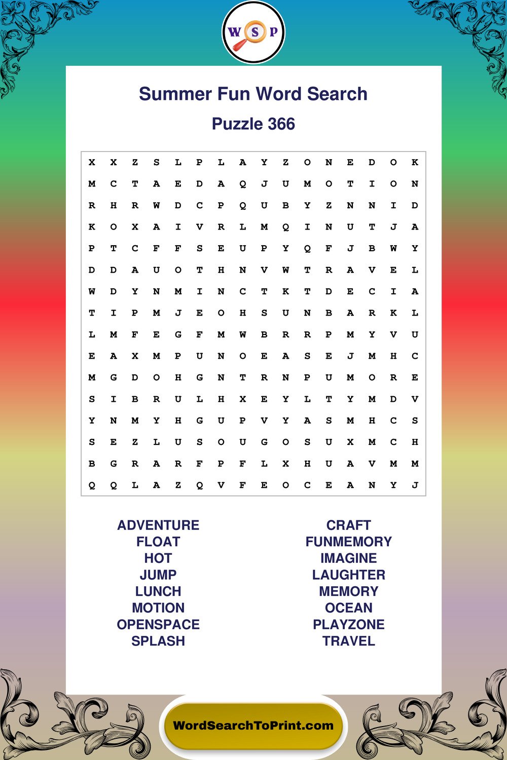 Summer Fun Word Search Puzzle 366
