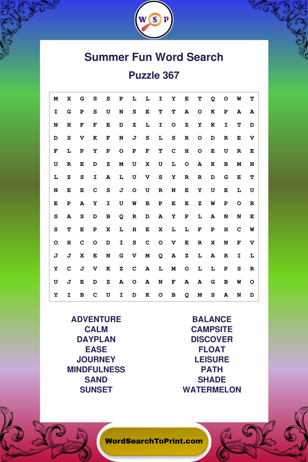 Summer Fun Word Search Puzzle 367