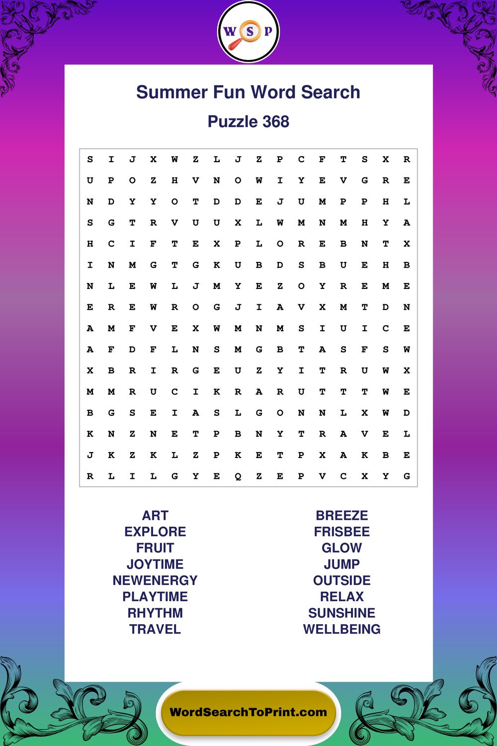 Summer Fun Word Search Puzzle 368
