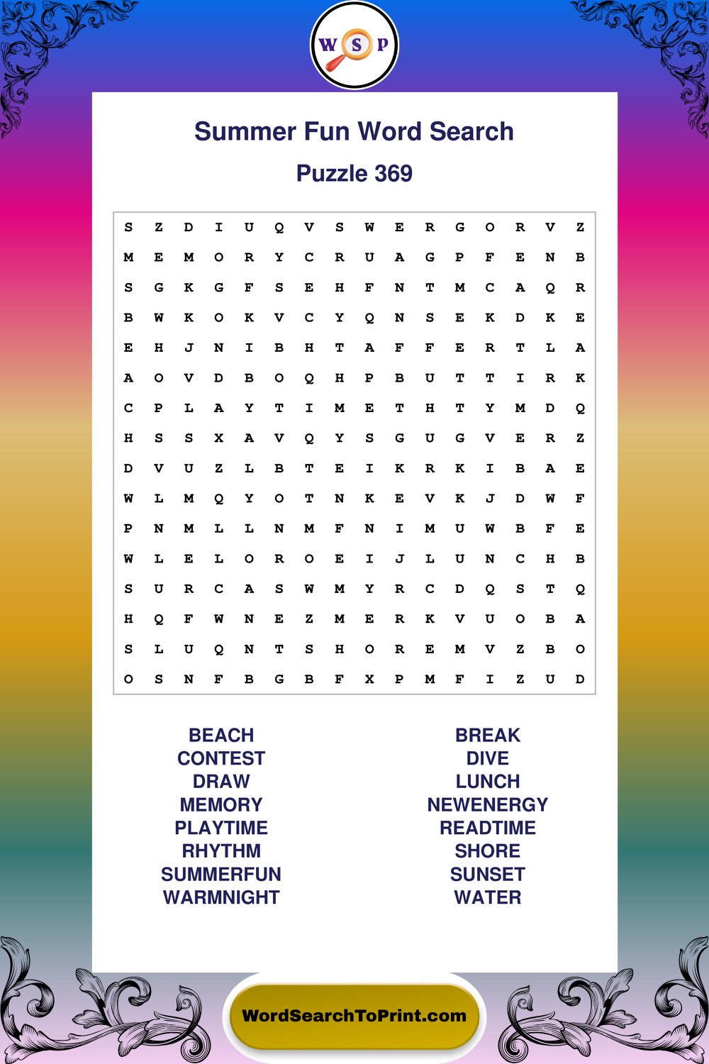 Summer Fun Word Search Puzzle 369