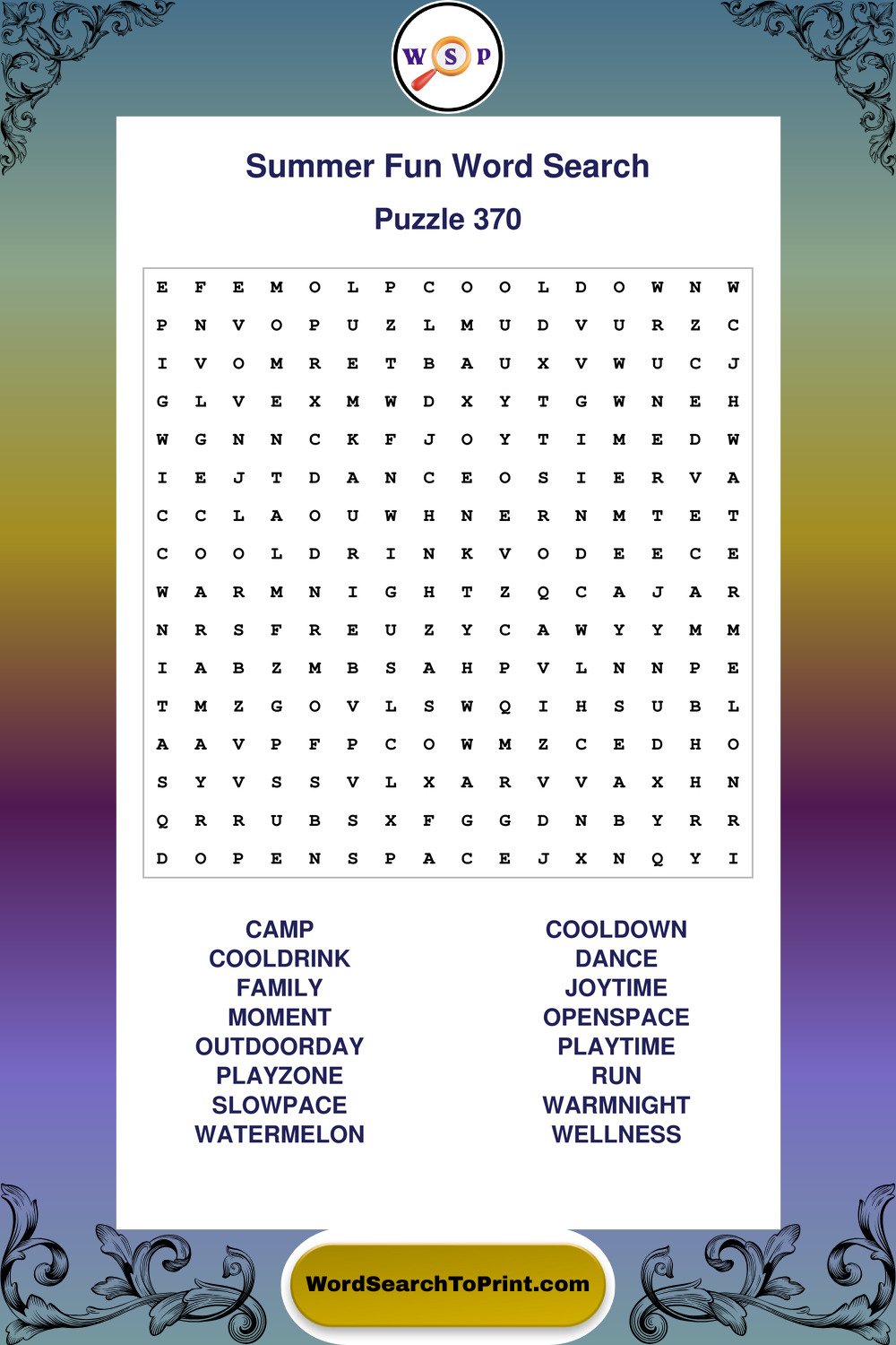 Summer Fun Word Search Puzzle 370