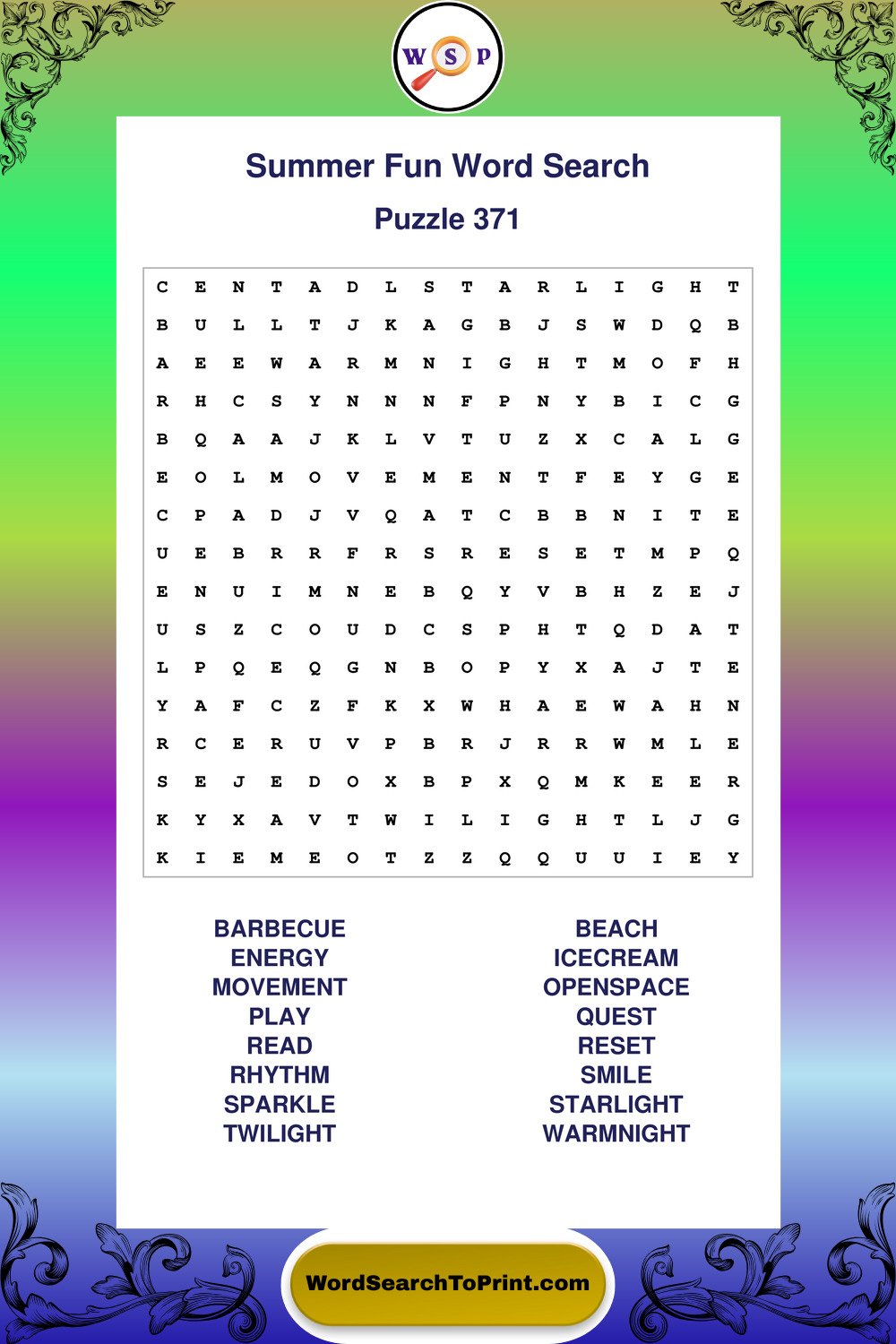 Summer Fun Word Search Puzzle 371