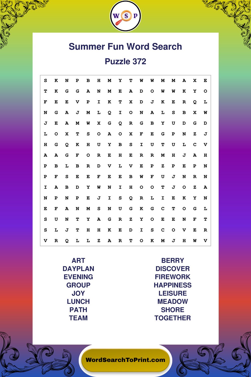 Summer Fun Word Search Puzzle 372
