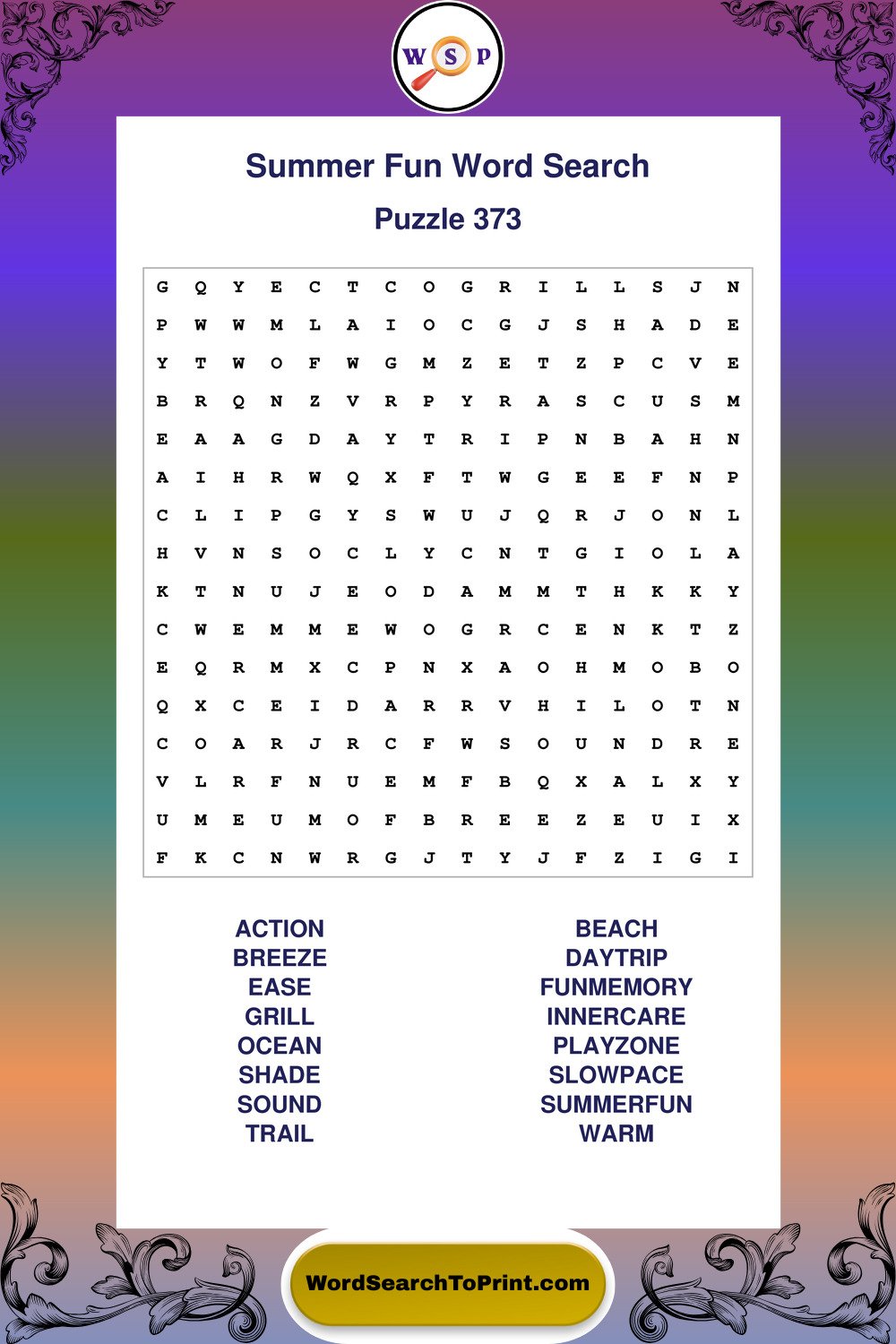 Summer Fun Word Search Puzzle 373
