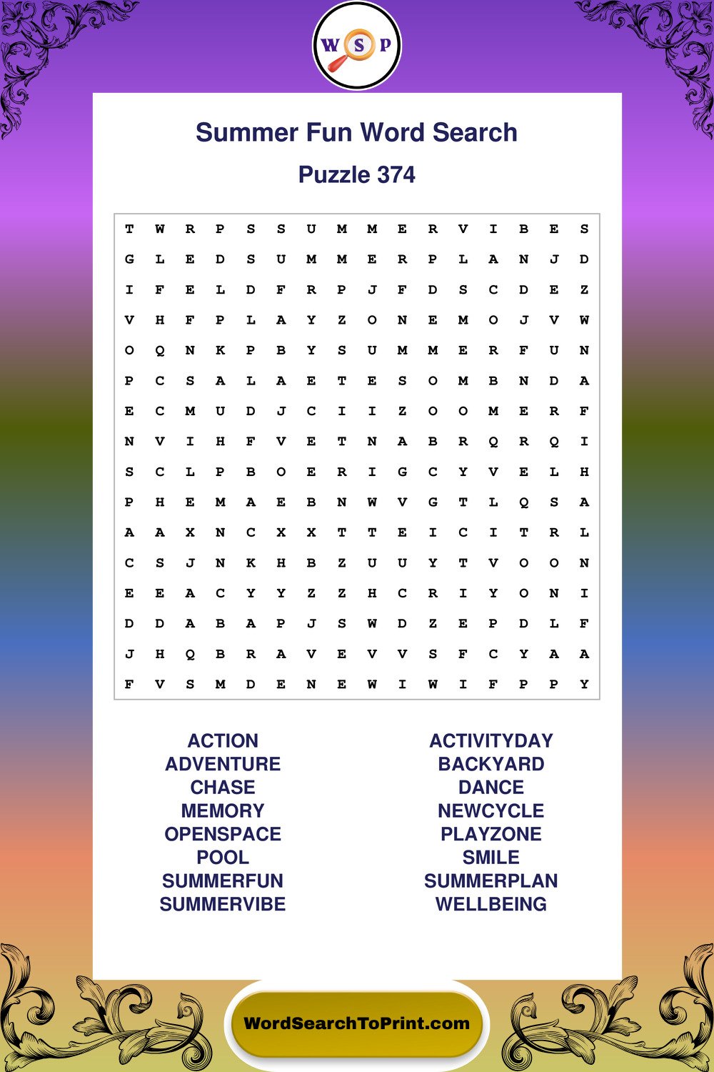 Summer Fun Word Search Puzzle 374