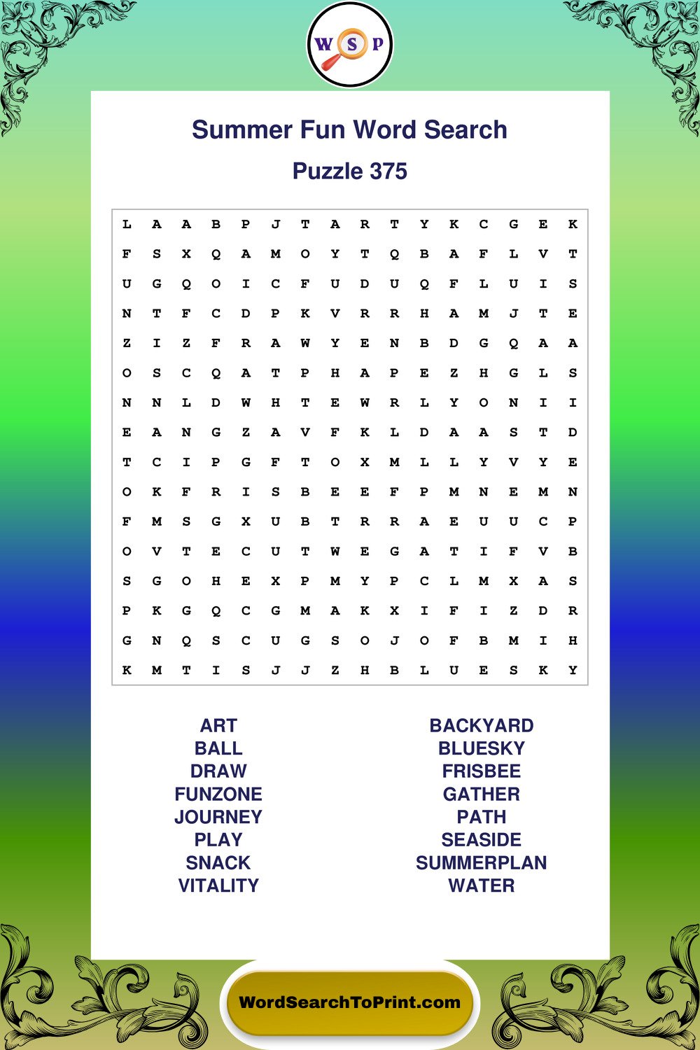Summer Fun Word Search Puzzle 375