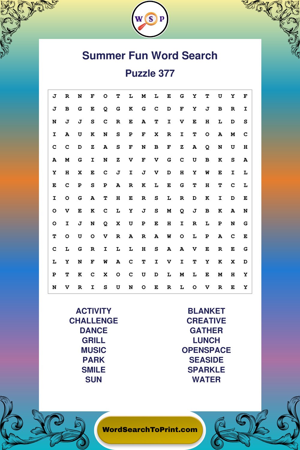 Summer Fun Word Search Puzzle 377