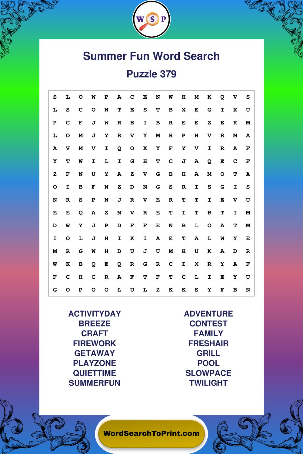 Summer Fun Word Search Puzzle 379