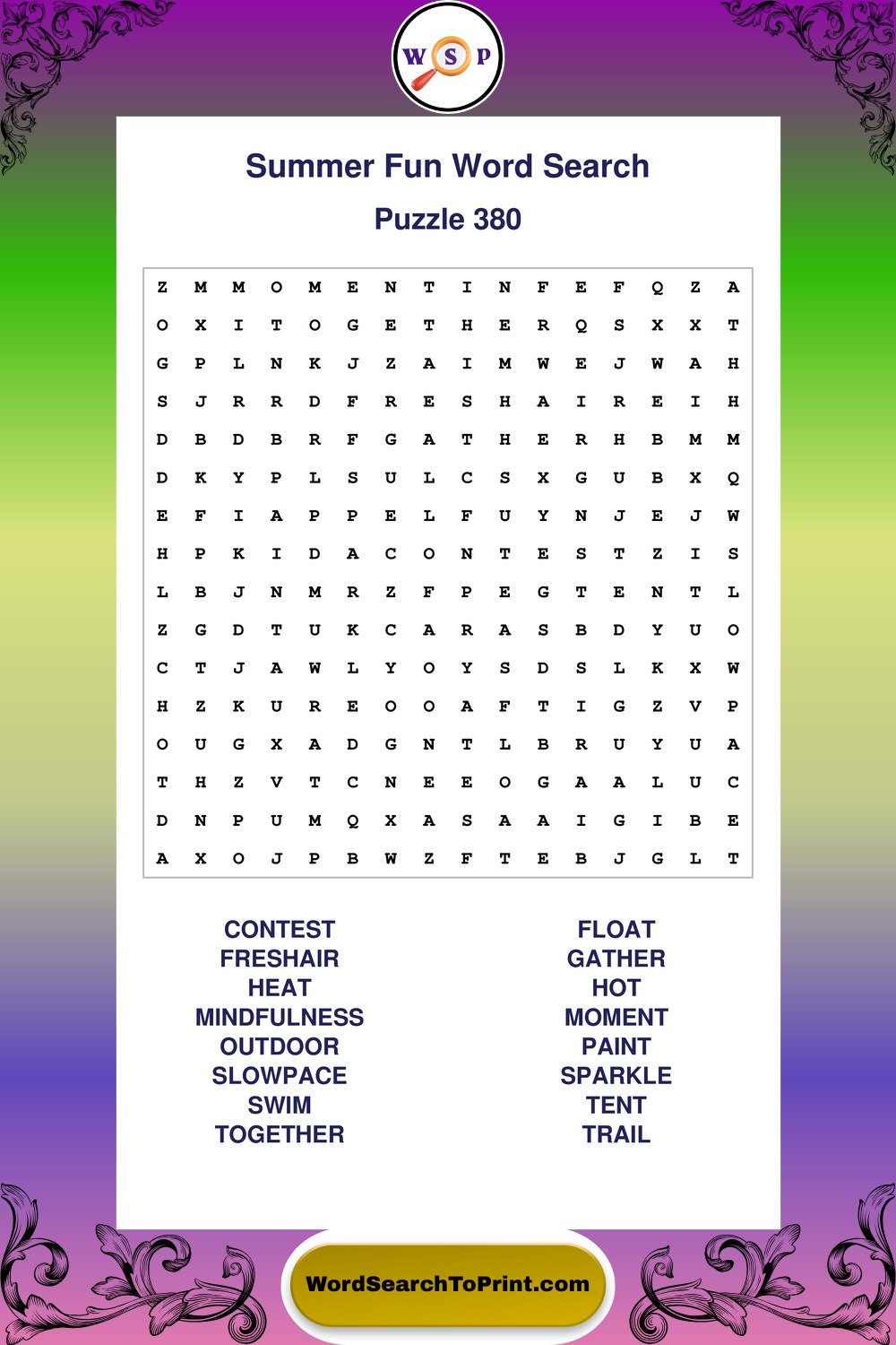 Summer Fun Word Search Puzzle 380