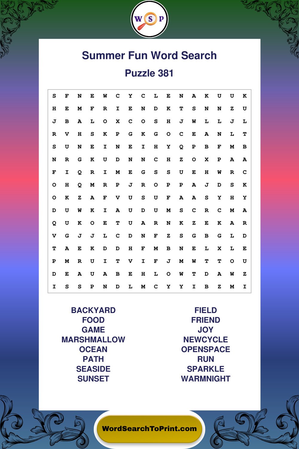 Summer Fun Word Search Puzzle 381