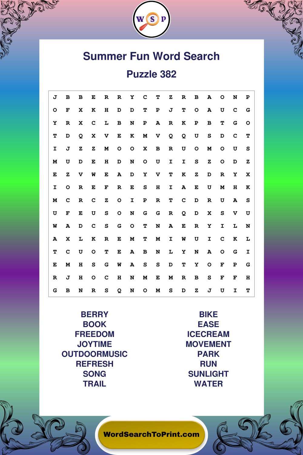 Summer Fun Word Search Puzzle 382