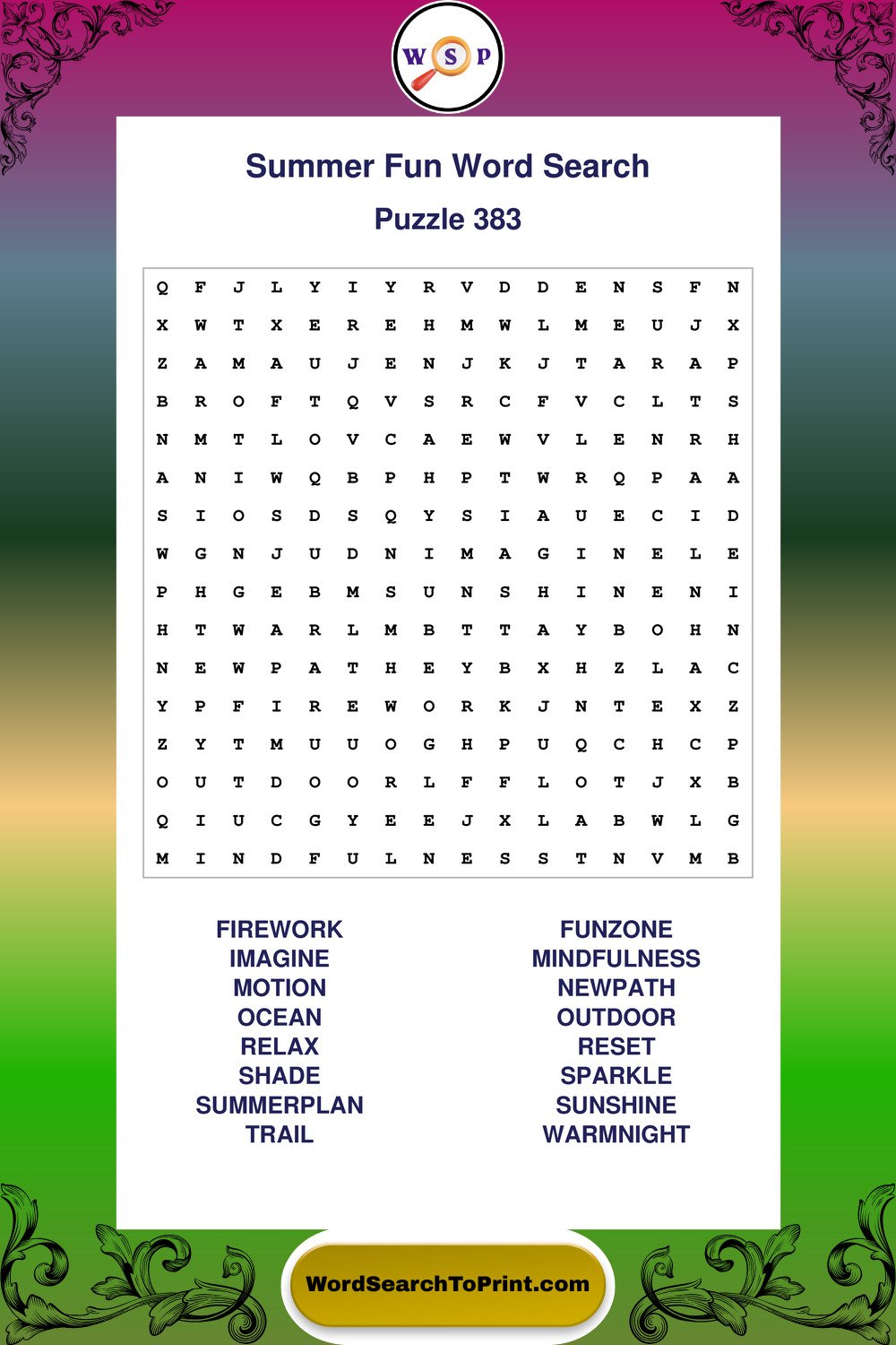 Summer Fun Word Search Puzzle 383