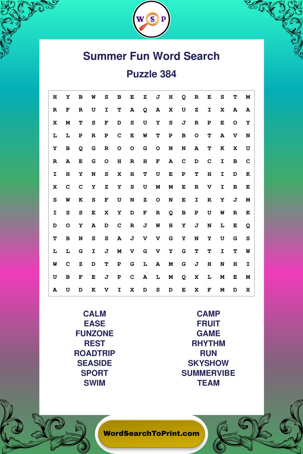 Summer Fun Word Search Puzzle 384