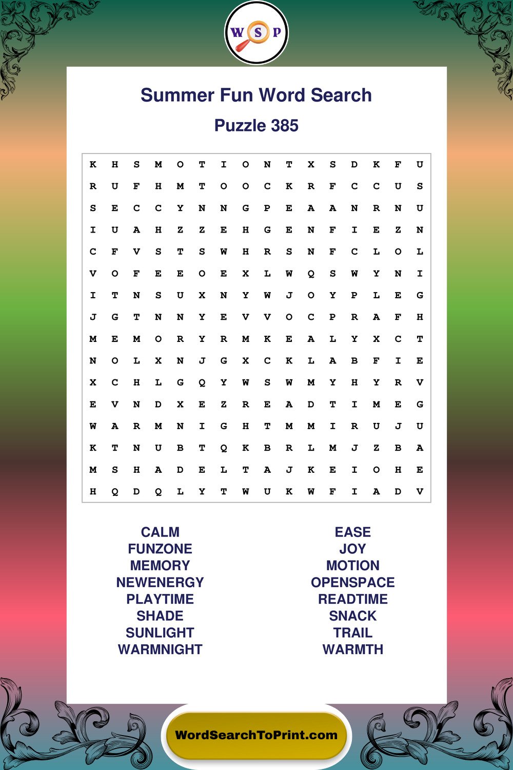 Summer Fun Word Search Puzzle 385
