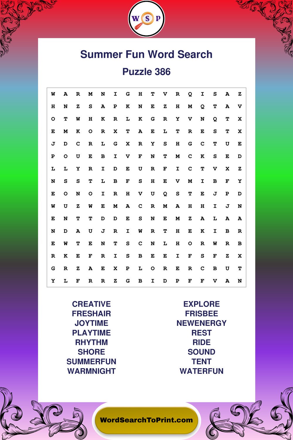Summer Fun Word Search Puzzle 386