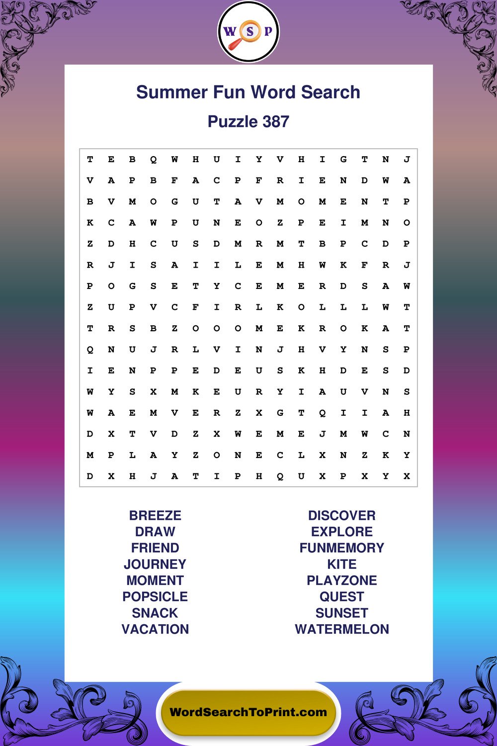 Summer Fun Word Search Puzzle 387
