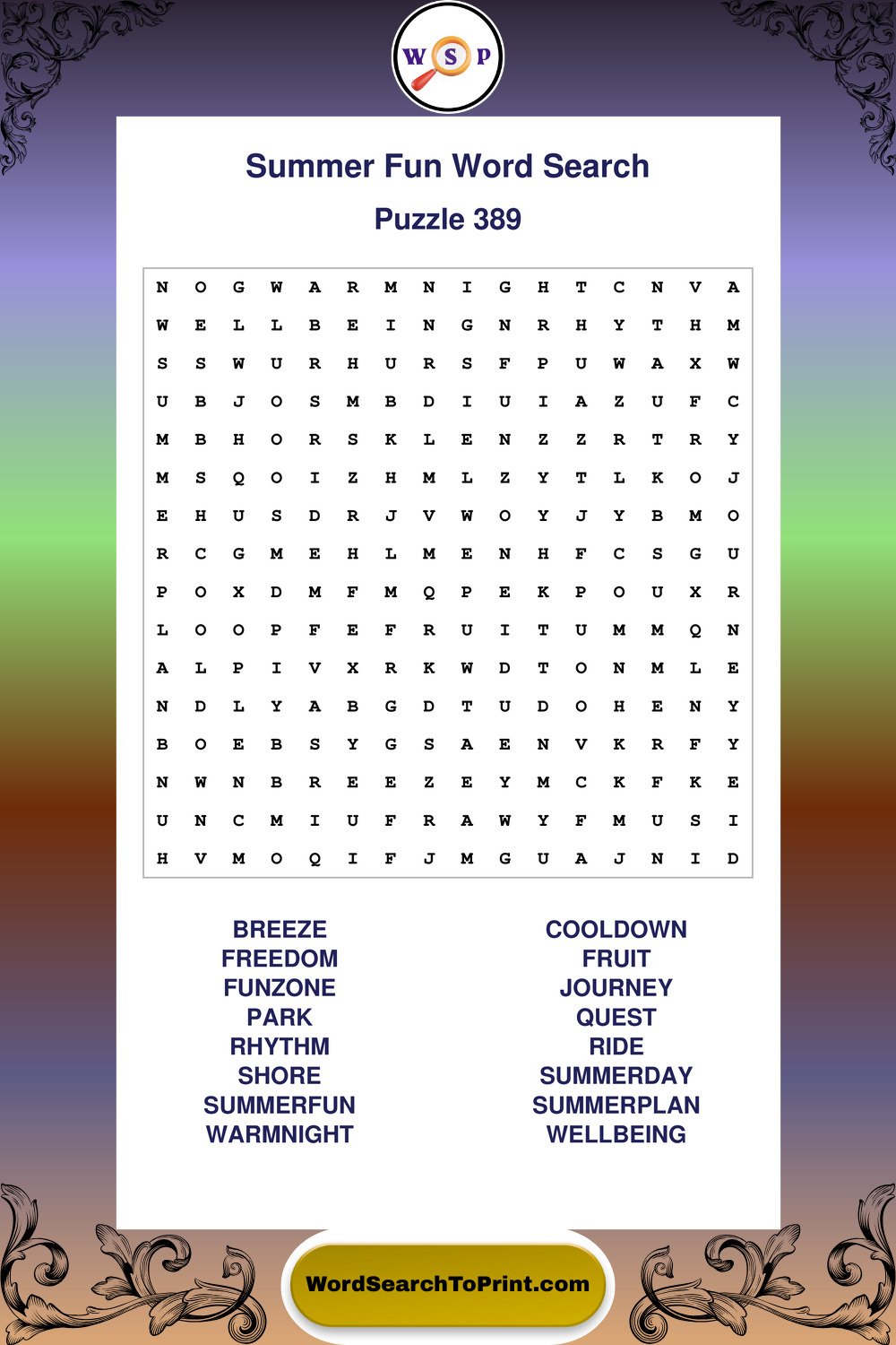 Summer Fun Word Search Puzzle 389