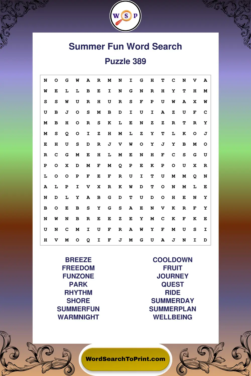 Summer Fun Word Search Puzzle 389