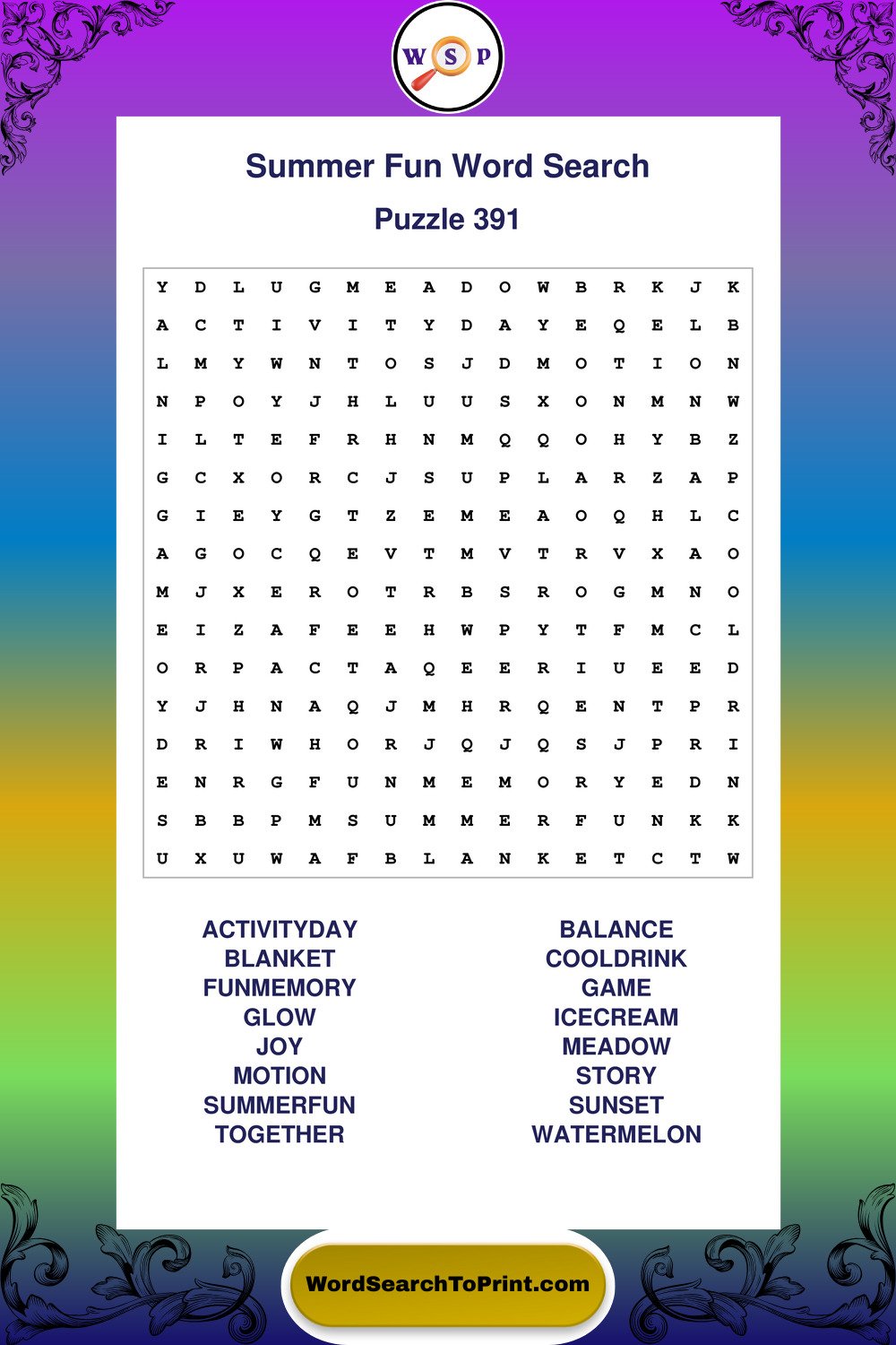 Summer Fun Word Search Puzzle 391