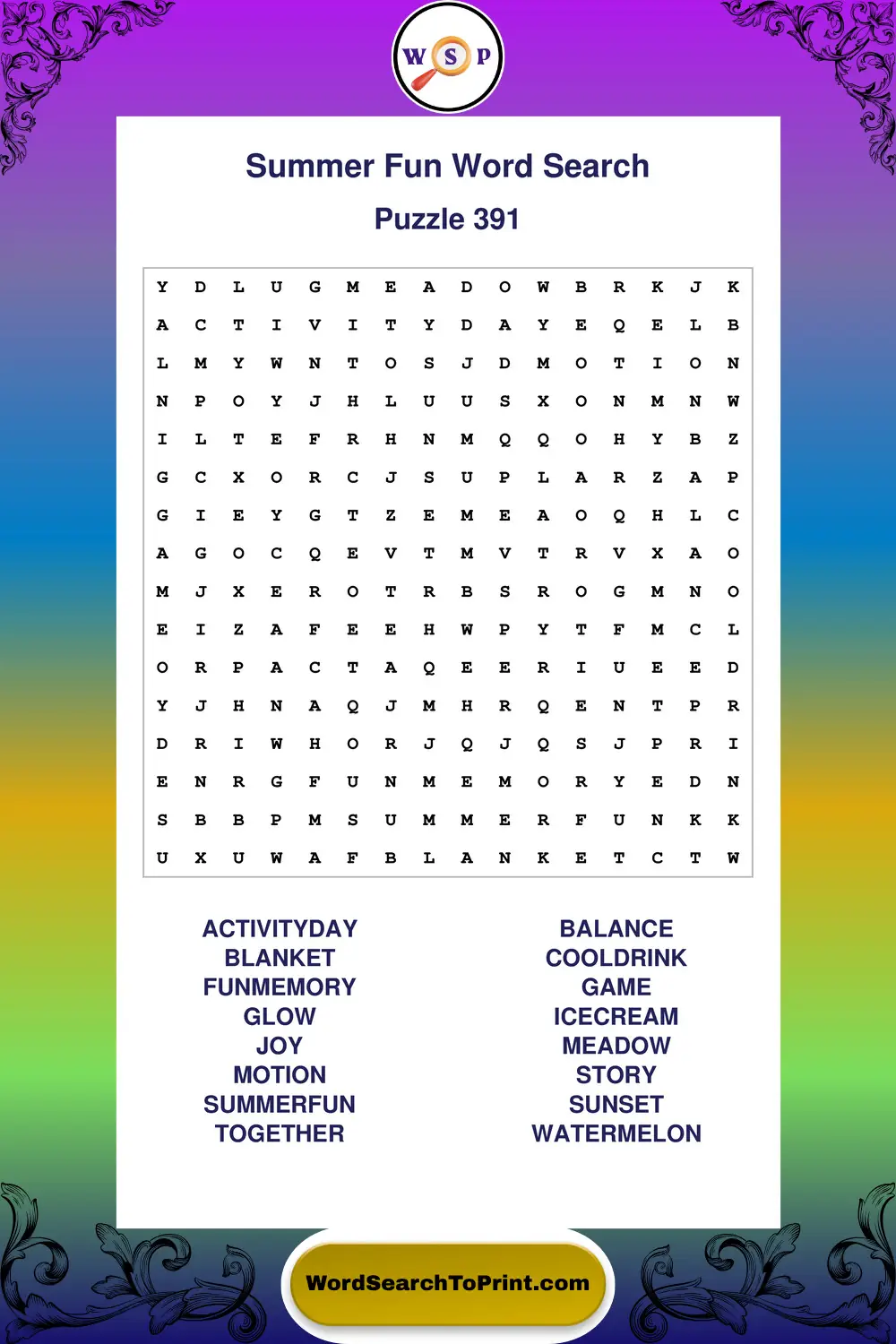 Summer Fun Word Search Puzzle 391