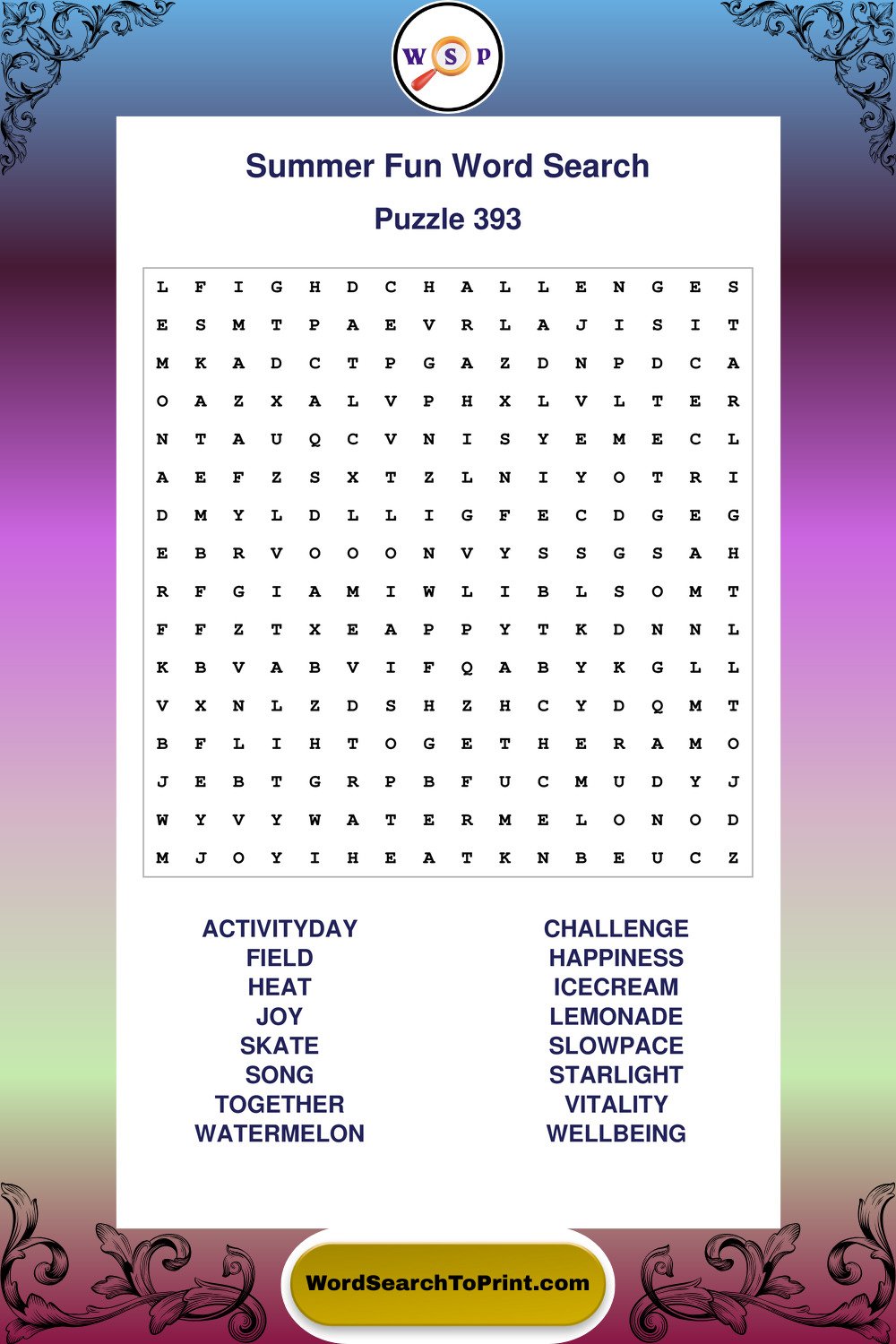 Summer Fun Word Search Puzzle 393