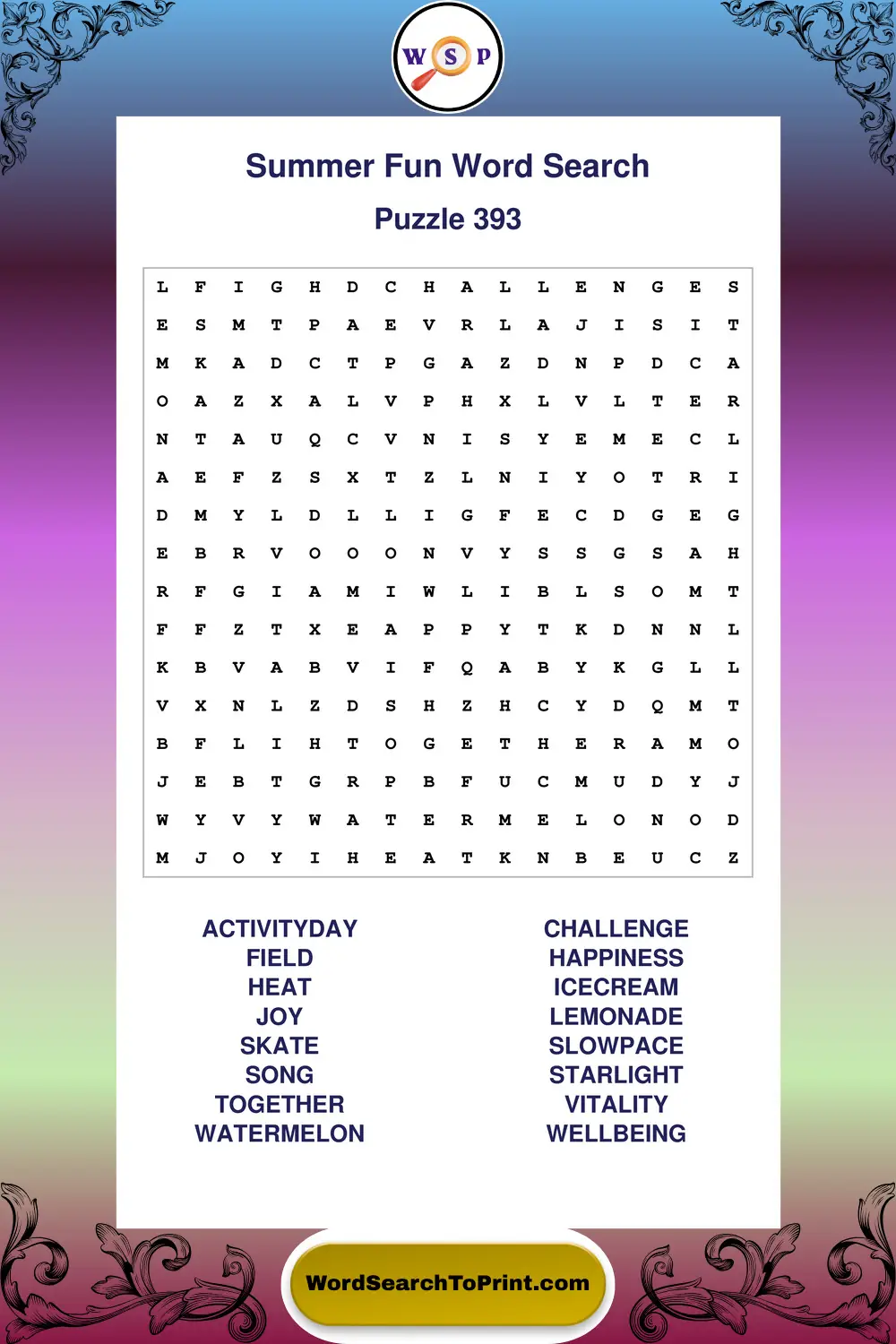 Summer Fun Word Search Puzzle 393