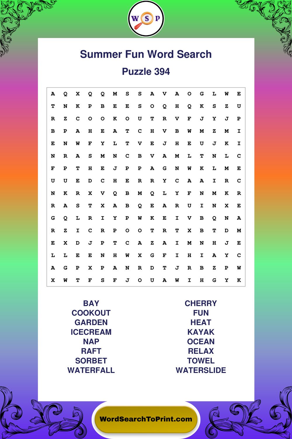 Summer Fun Word Search Puzzle 394