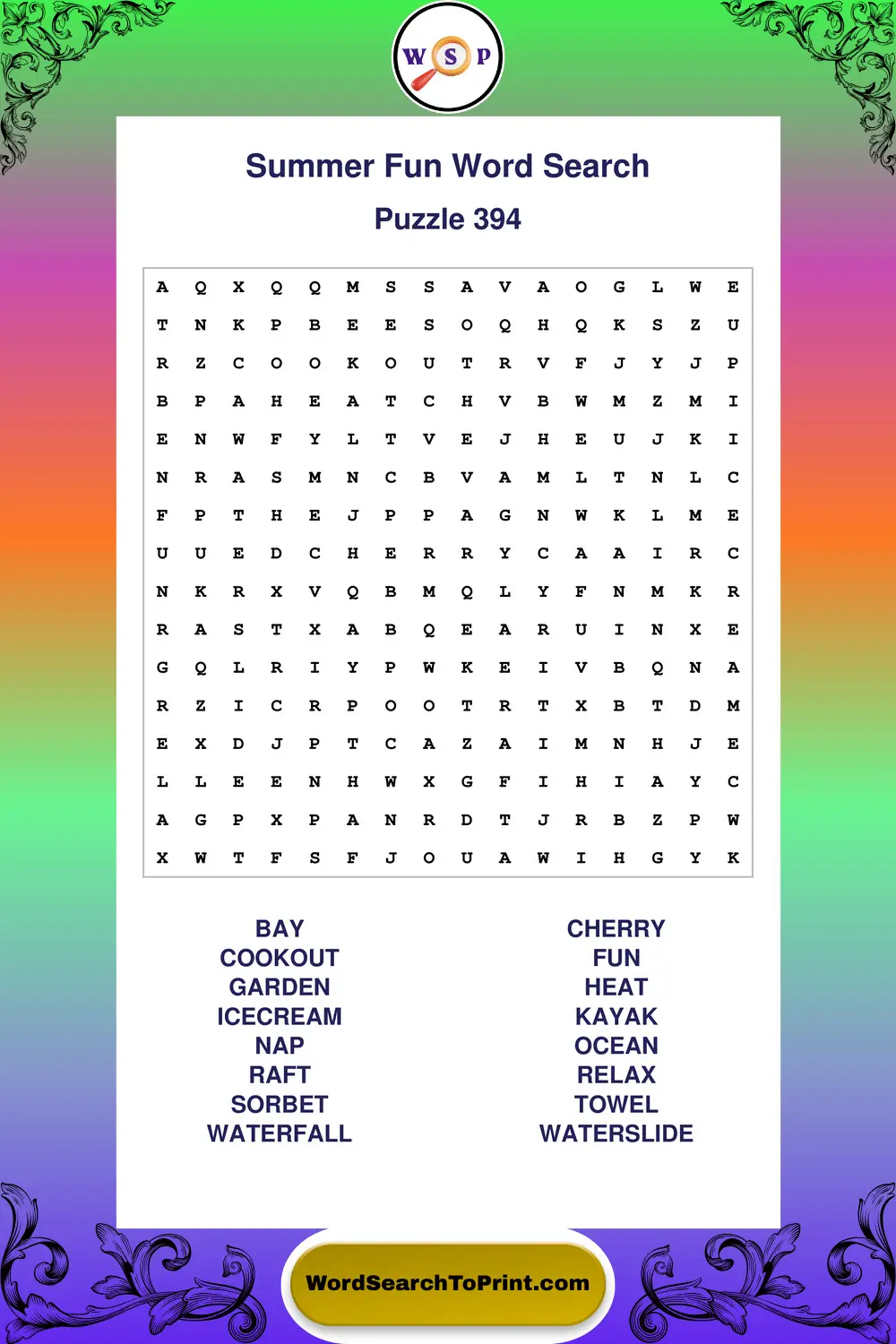 Summer Fun Word Search Puzzle 394
