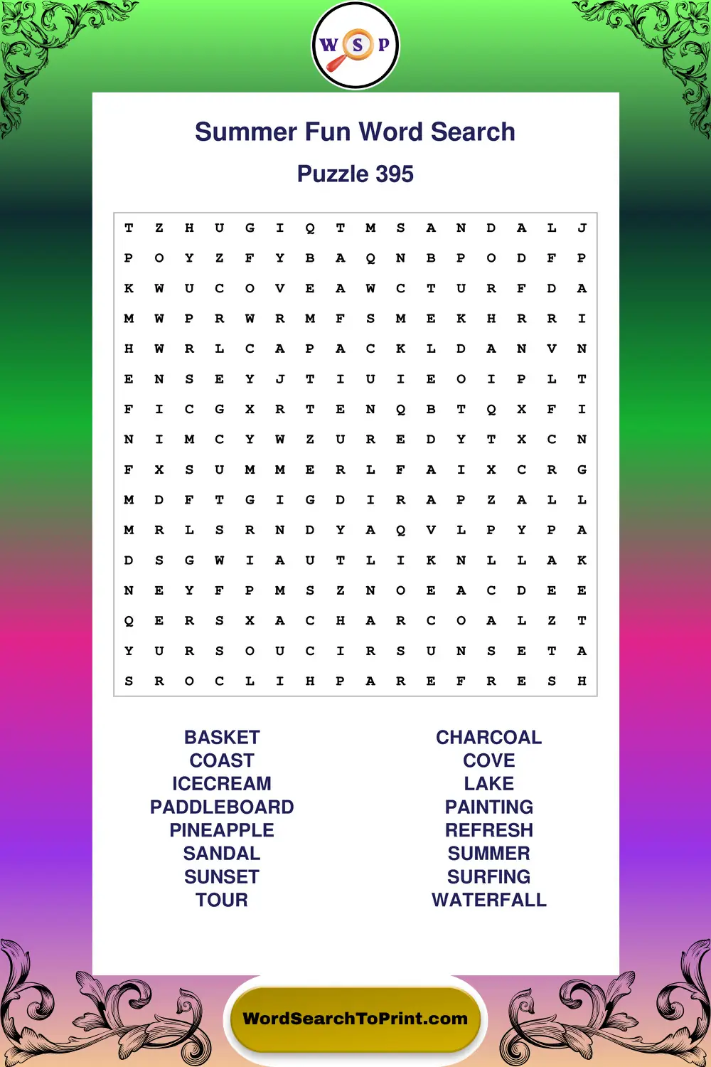 Summer Fun Word Search Puzzle 395
