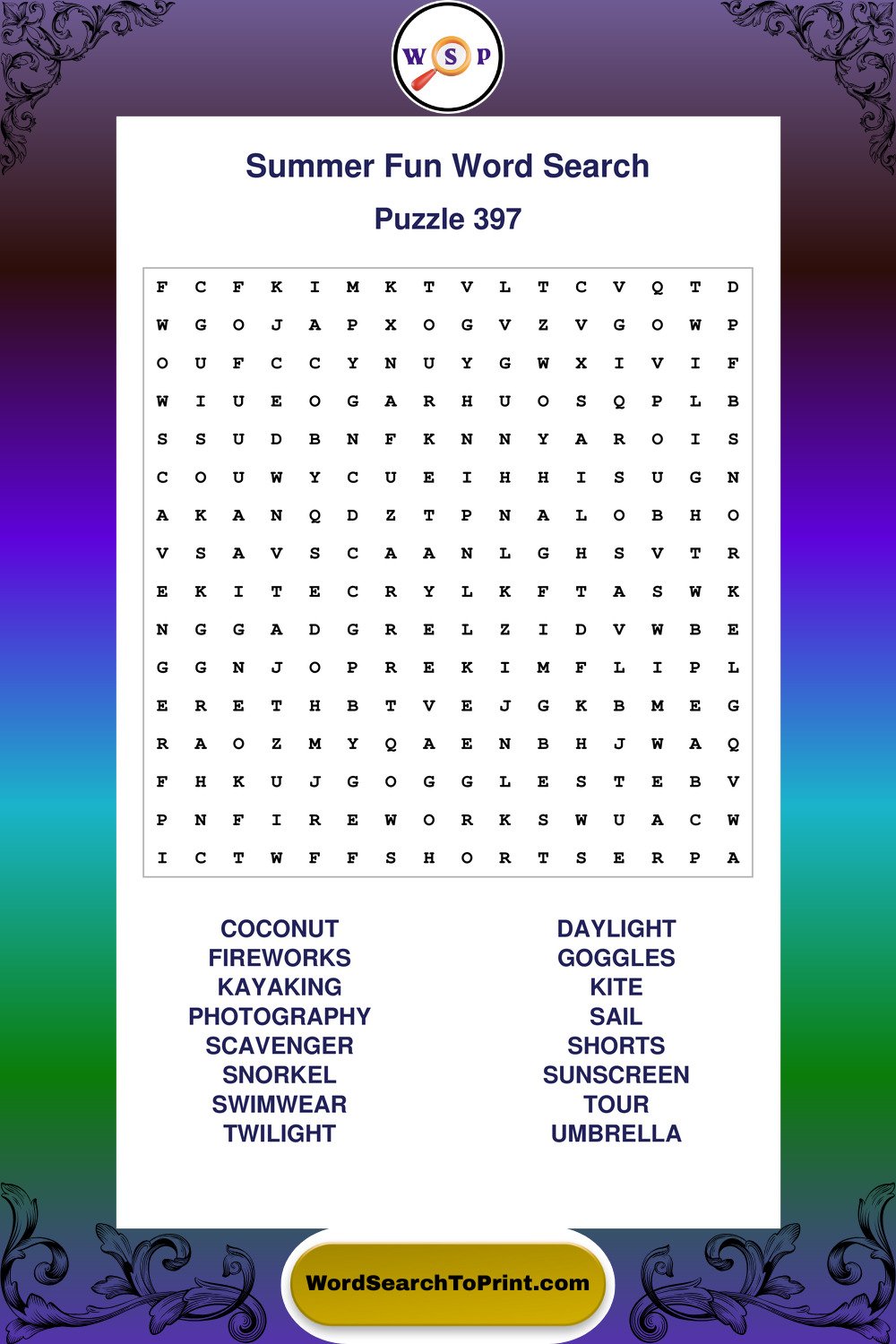 Summer Fun Word Search Puzzle 397