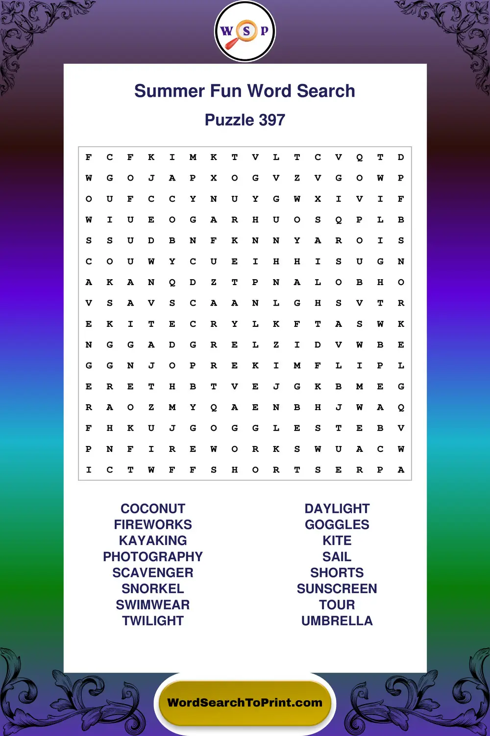Summer Fun Word Search Puzzle 397