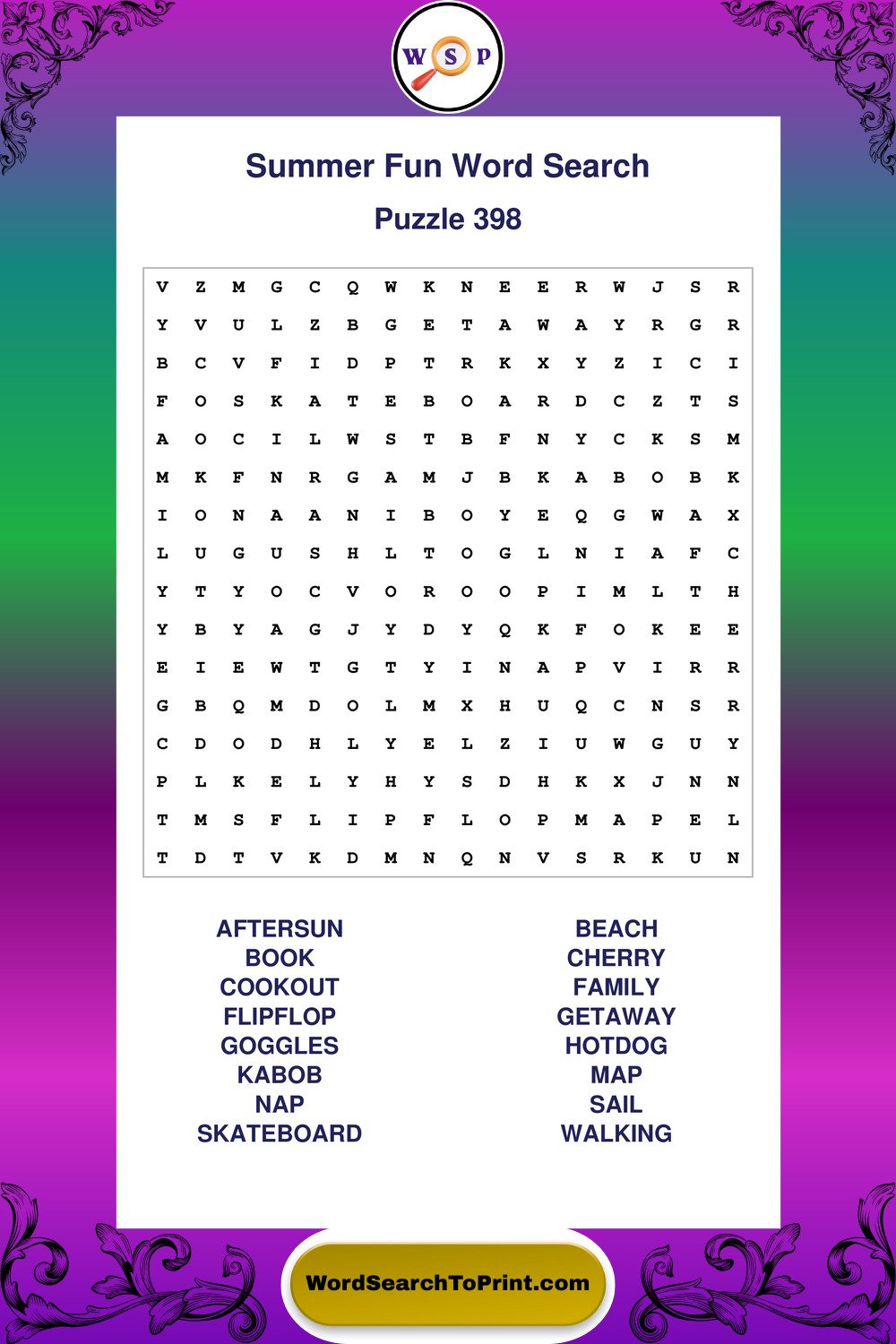 Summer Fun Word Search Puzzle 398