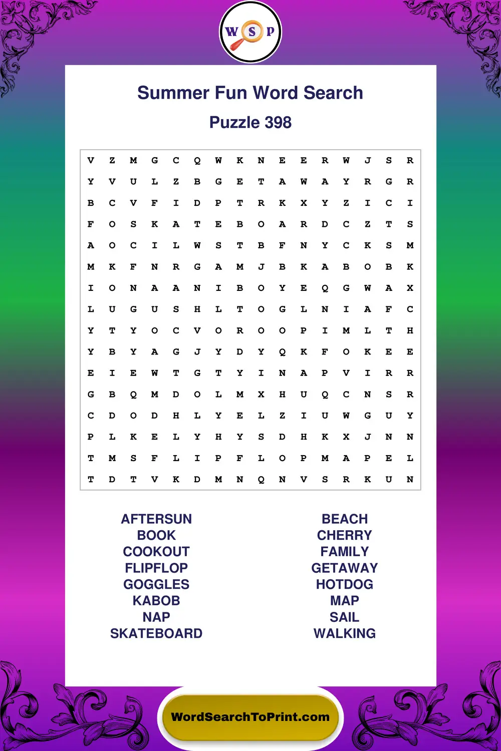 Summer Fun Word Search Puzzle 398