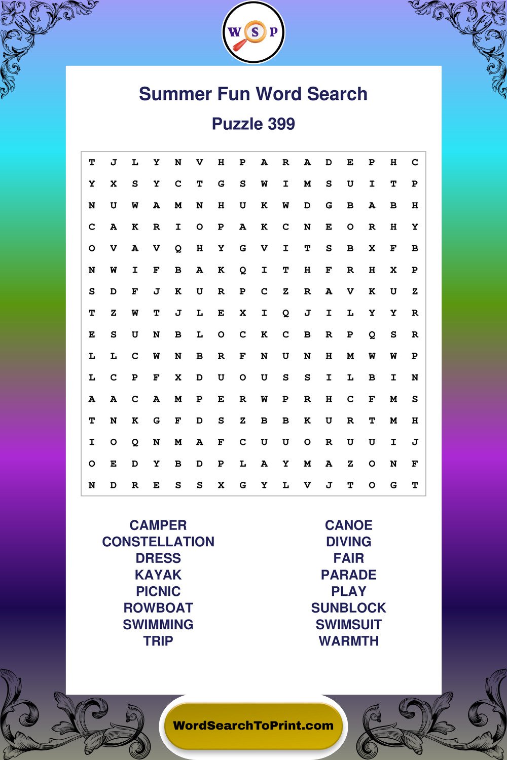 Summer Fun Word Search Puzzle 399