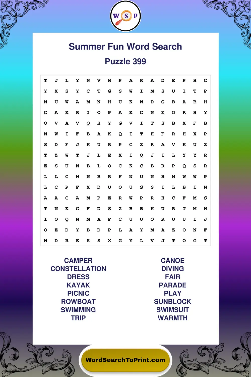 Summer Fun Word Search Puzzle 399