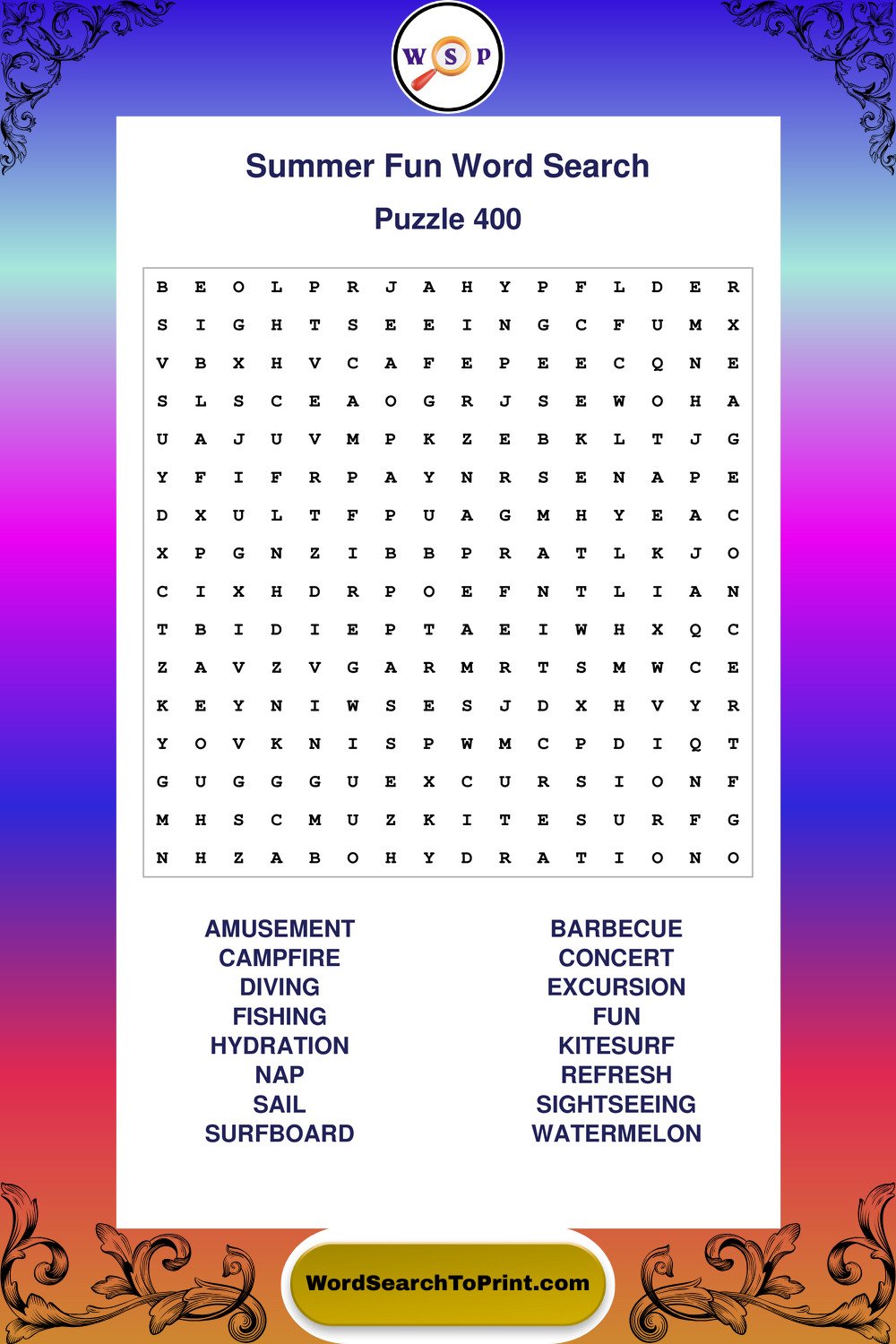 Summer Fun Word Search Puzzle 400