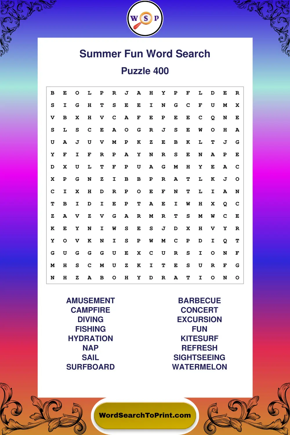 Summer Fun Word Search Puzzle 400