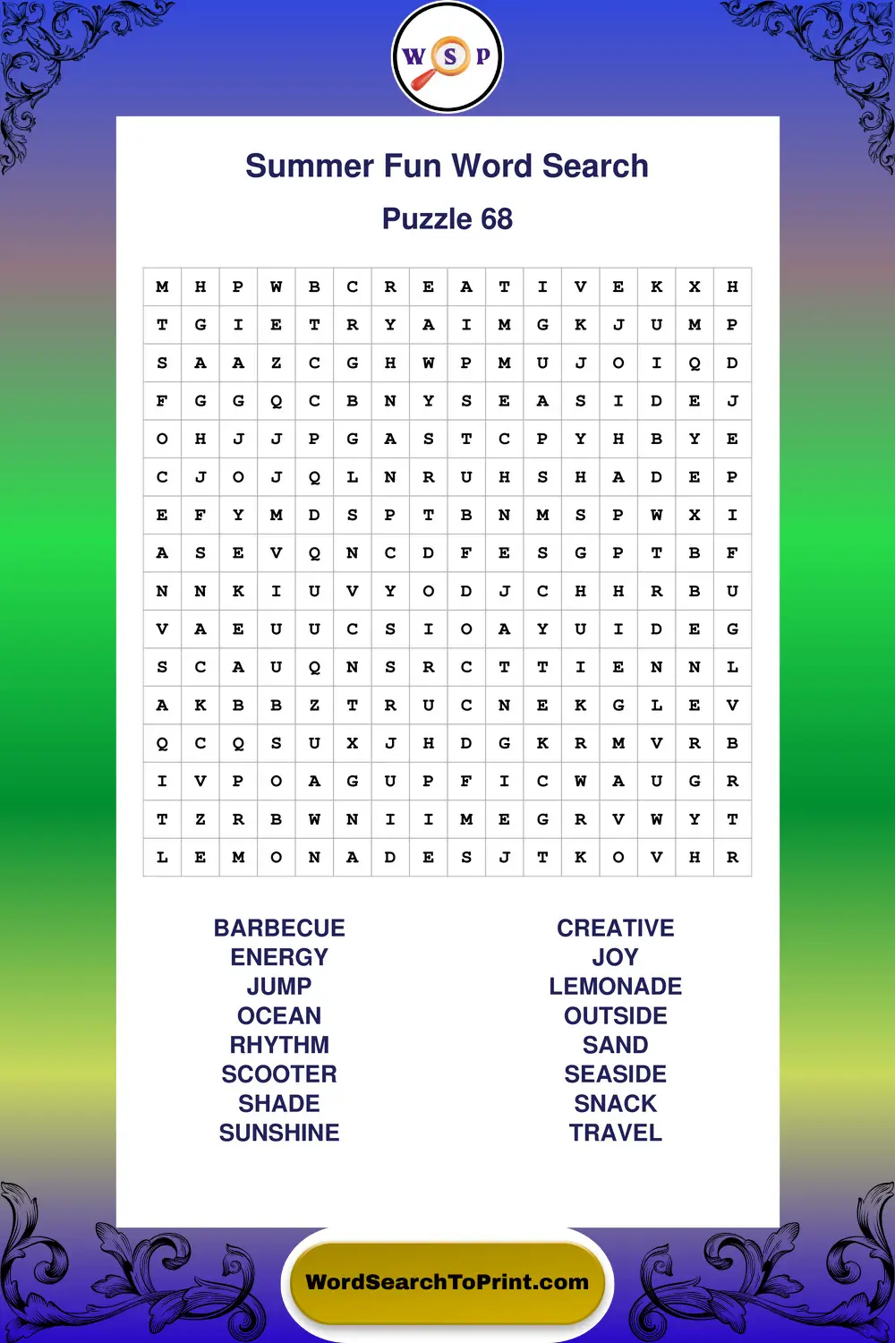 Summer Fun Word Search Puzzle 68