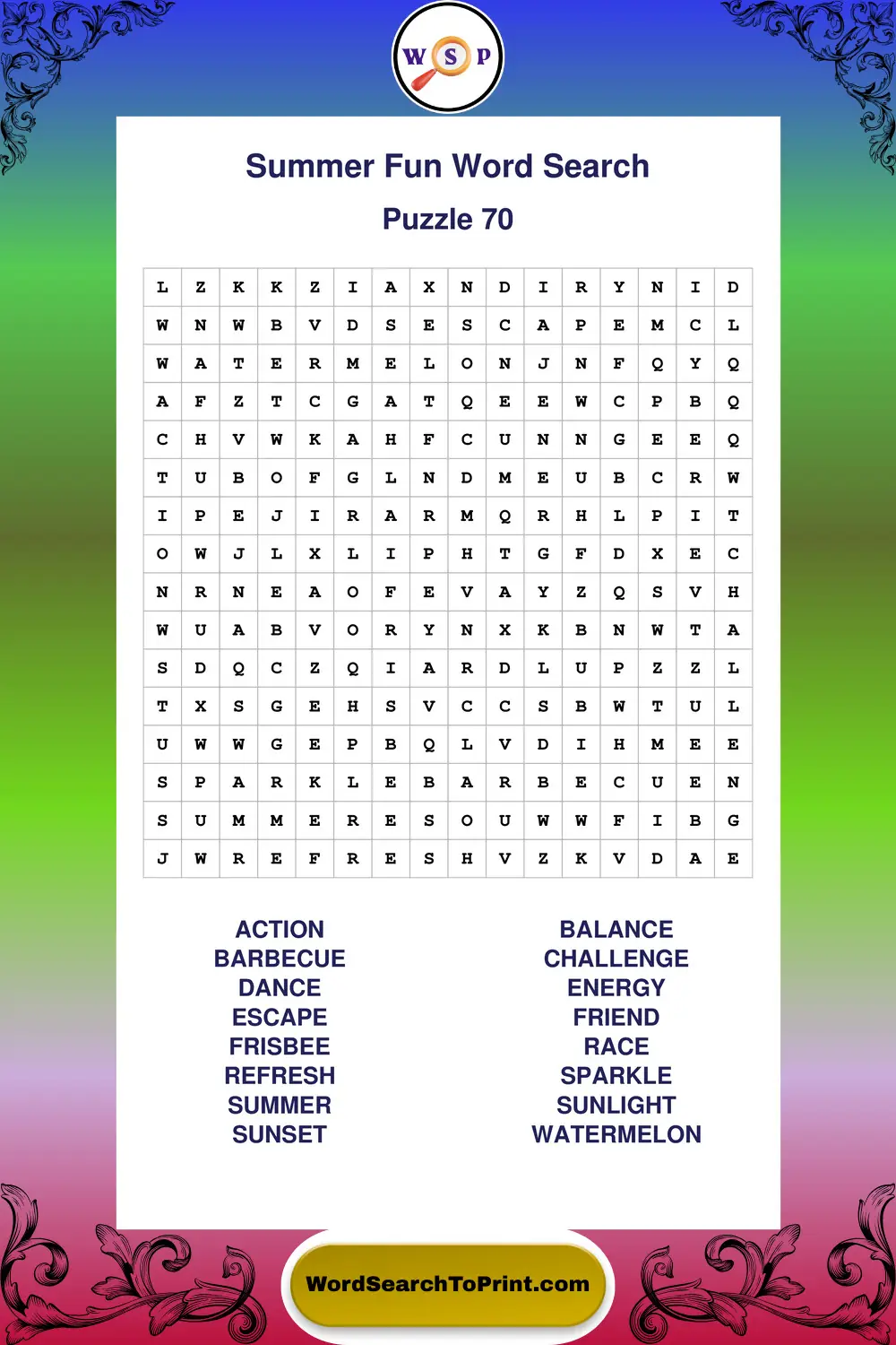 Summer Fun Word Search Puzzle 70