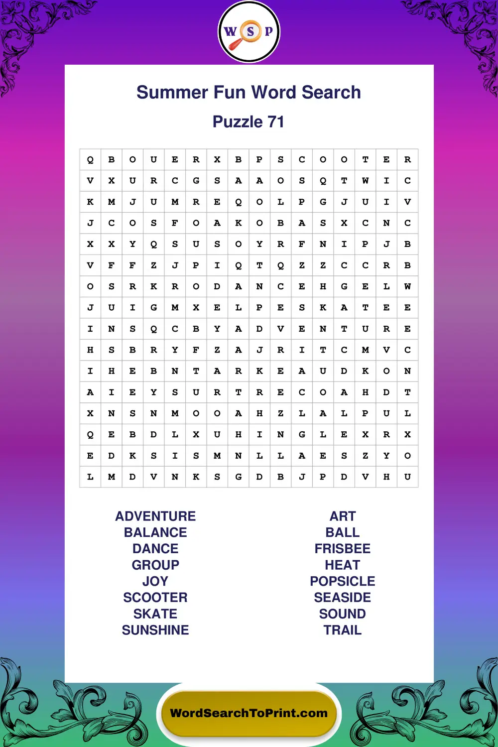 Summer Fun Word Search Puzzle 71