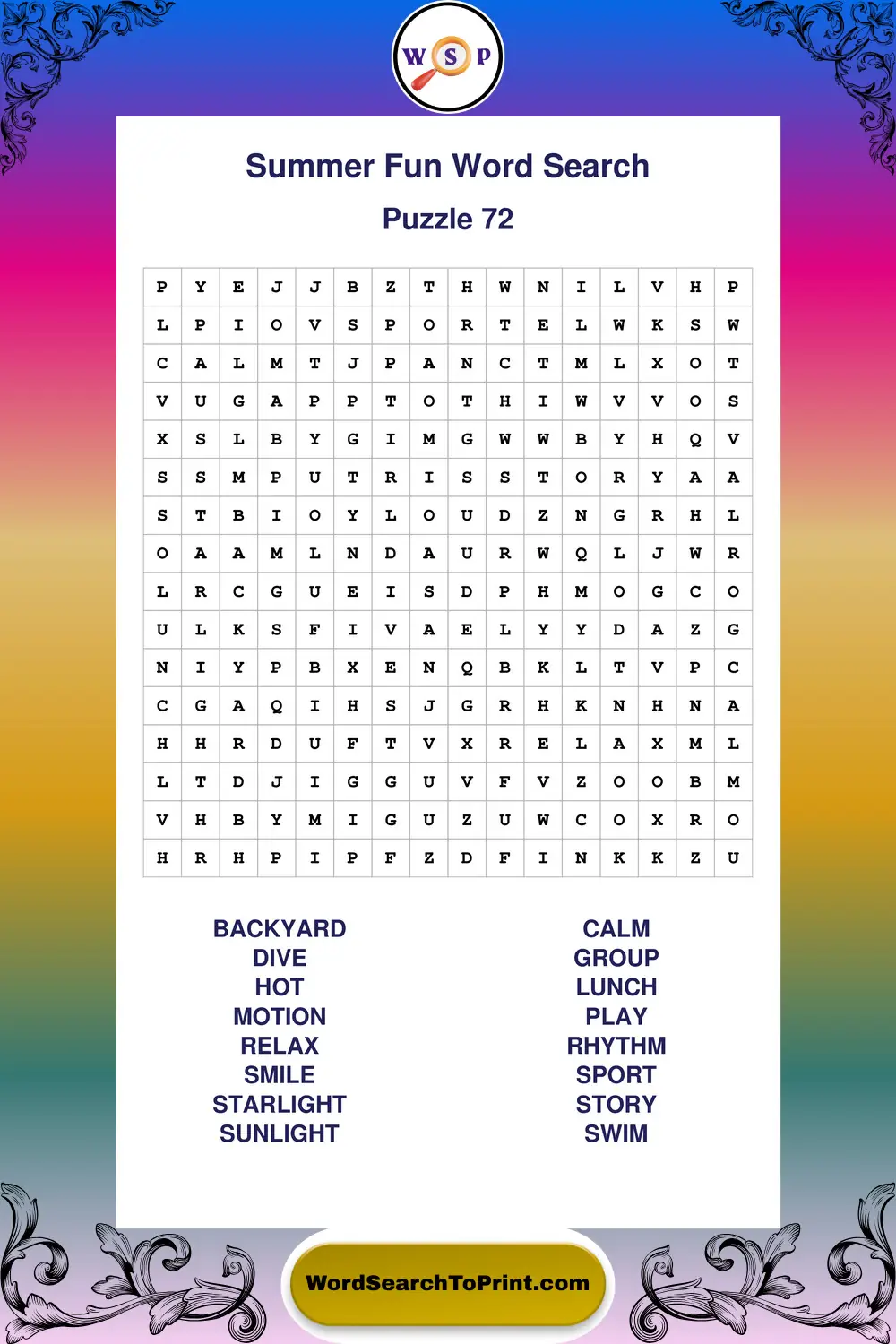 Summer Fun Word Search Puzzle 72